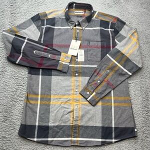 Barbour Modern Tartan Shirt Mens L Tailored Fit Plaid Gray Gold Long Sleeve NWT
